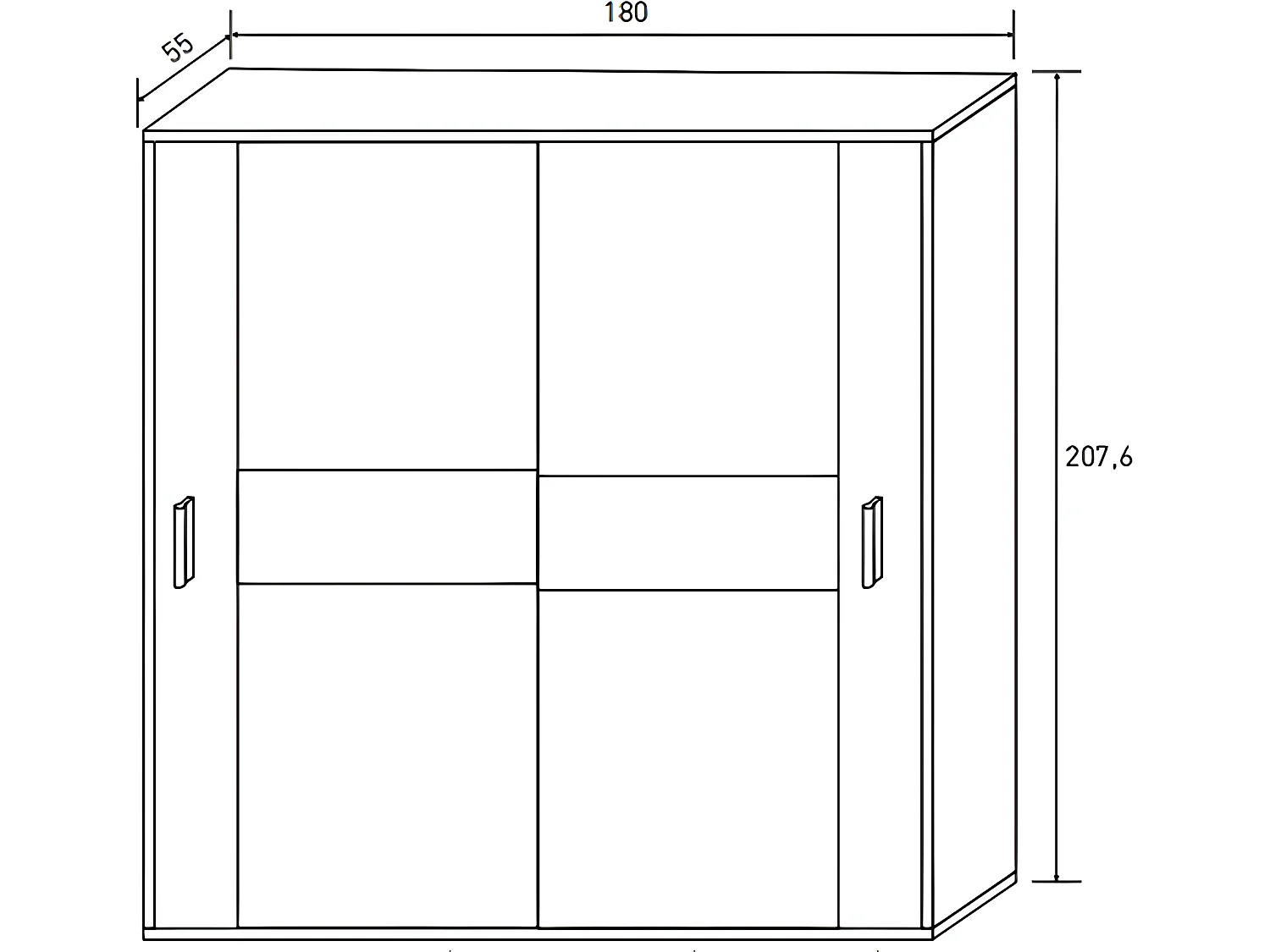 Armoire, placard garde-robe 2 portes coloris Chêne Cendré, Noir - Longueur 180 x Profondeur 55 x Hauteur 207,60 cm