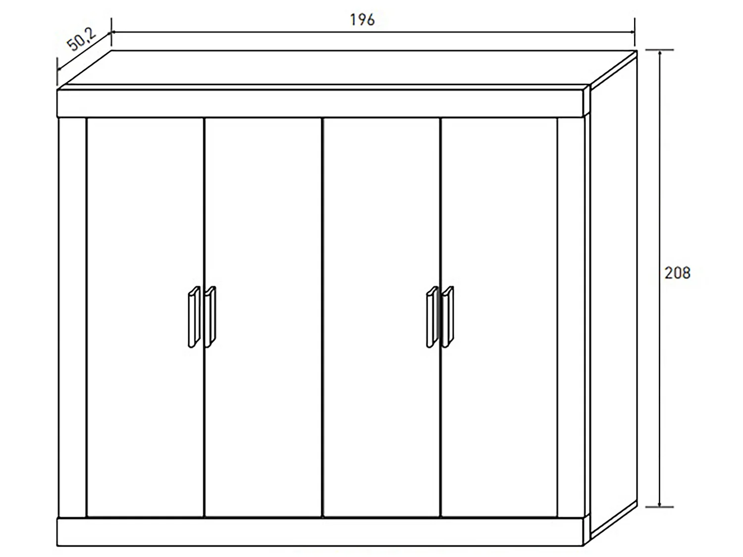 Armoire, meuble de rangement coloris chêne cambrian, blanc - Longueur 196 x Profondeur 50,2 x Hauteur 208 cm