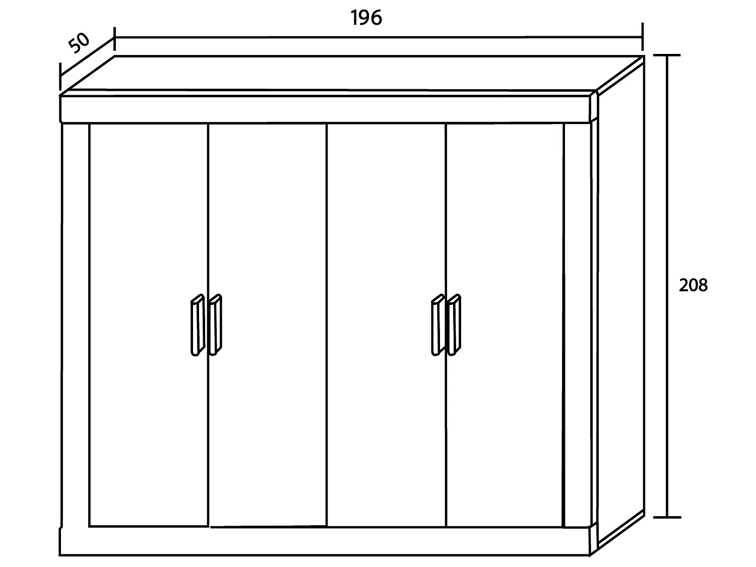 Armoire, placard garde-robe 4 portes coloris Chêne cambrian, blanc - Longueur 196 x Profondeur 50 x Hauteur 208 cm