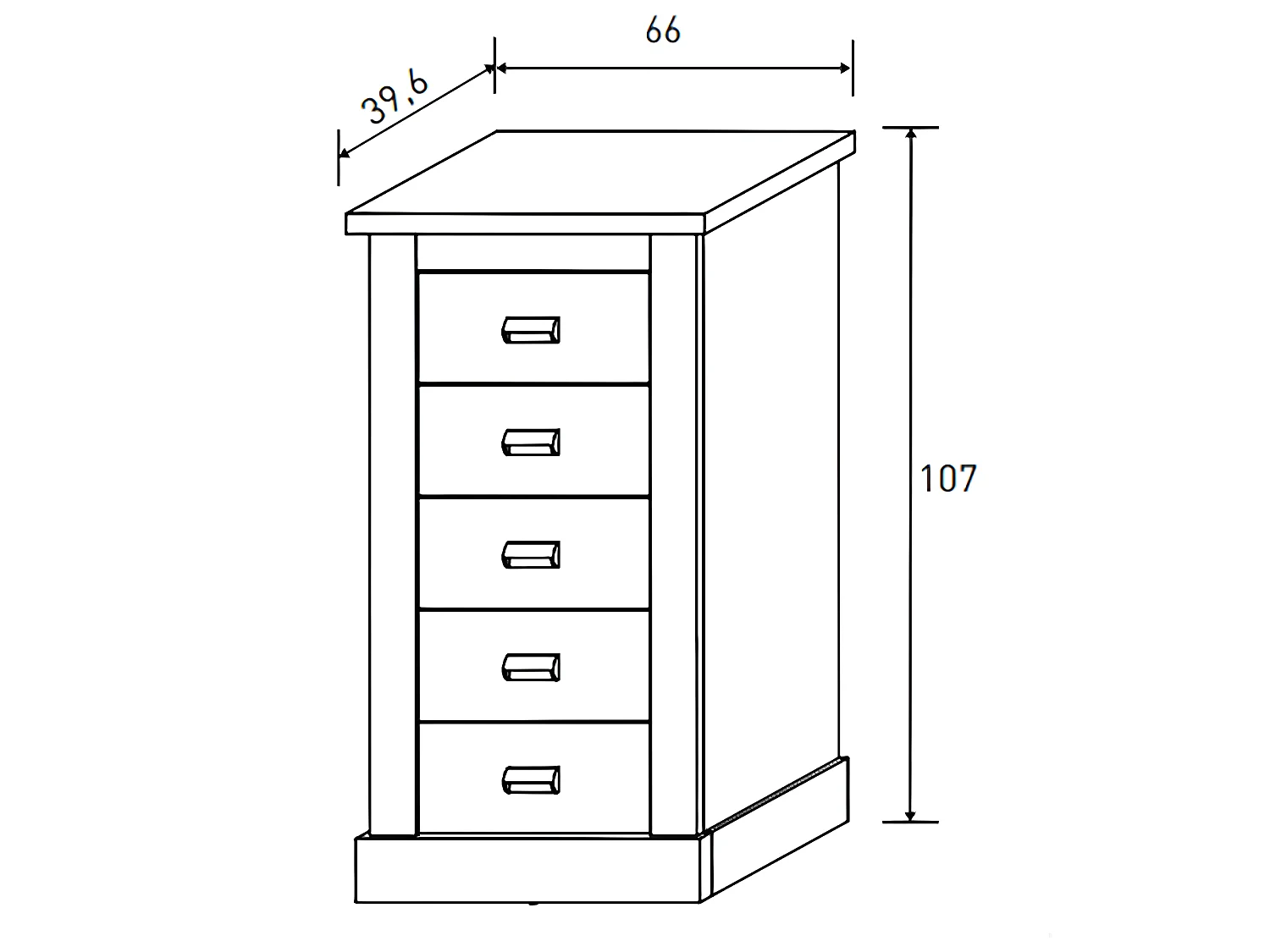 Chiffonnier avec 5 tiroirs coloris Chêne, pin andersen - Longueur 66 x Profondeur 39,6 x Hauteur 107 cm