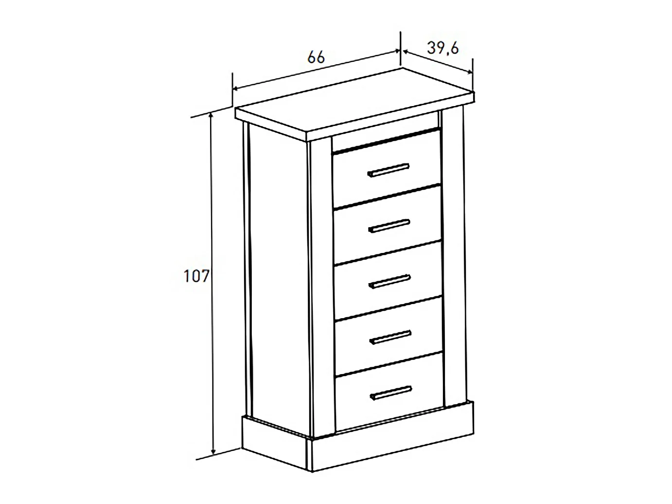 Chiffonnier avec 5 tiroirs coloris Chêne cambrian, blanc - Longueur 66 x profondeur 39,6 x hauteur 107 cm