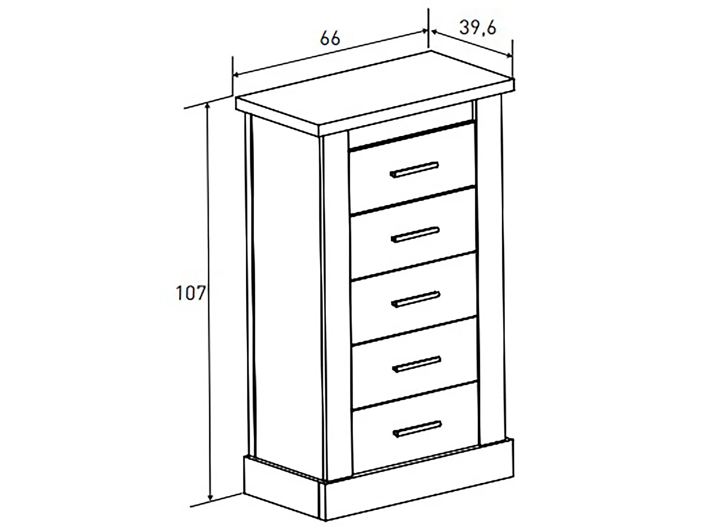 Chiffonnier avec 5 tiroirs coloris Chêne cambrian, blanc - Longueur 66 x profondeur 39,6 x hauteur 107 cm