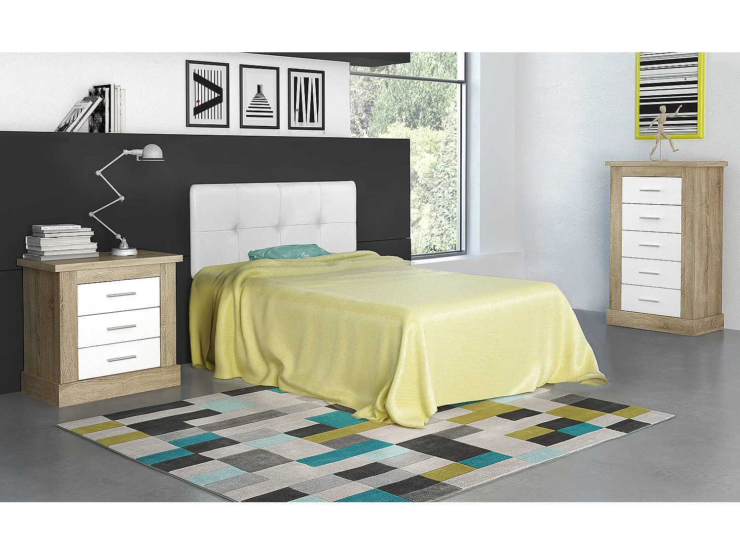 Chiffonnier avec 5 tiroirs coloris Chêne cambrian, blanc - Longueur 66 x profondeur 39,6 x hauteur 107 cm