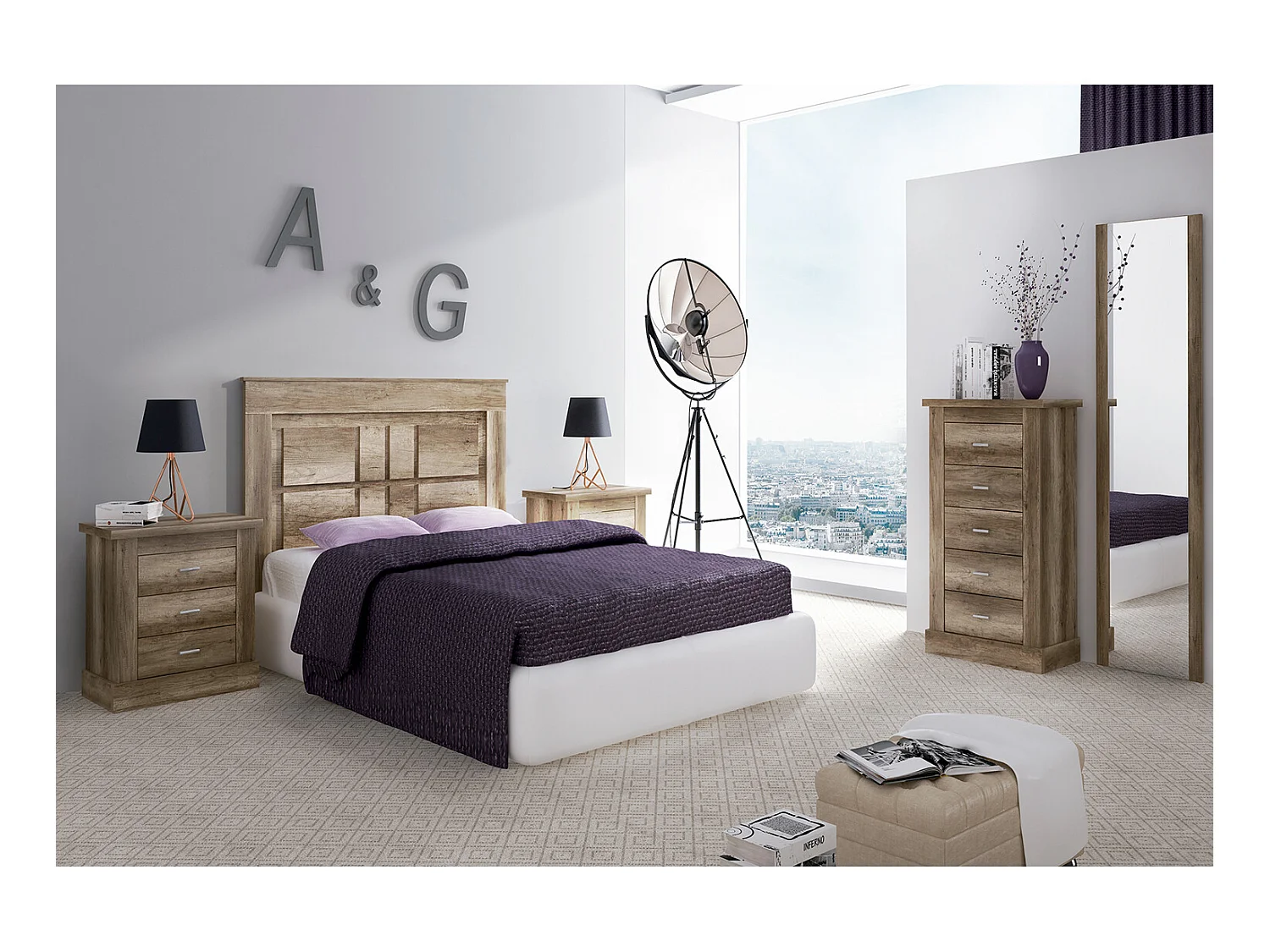 Chiffonnier, meuble de rangement coloris Chêne vieilli - Longueur 66 x Profondeur 39.6 x Hauteur 104 cm