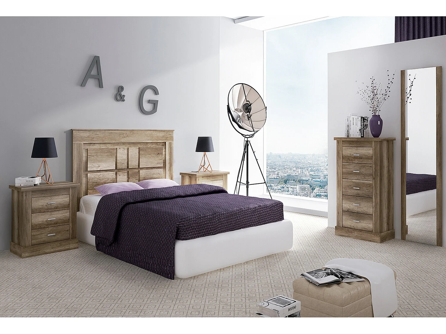 Chiffonnier, meuble de rangement coloris Chêne vieilli - Longueur 66 x Profondeur 39.6 x Hauteur 104 cm