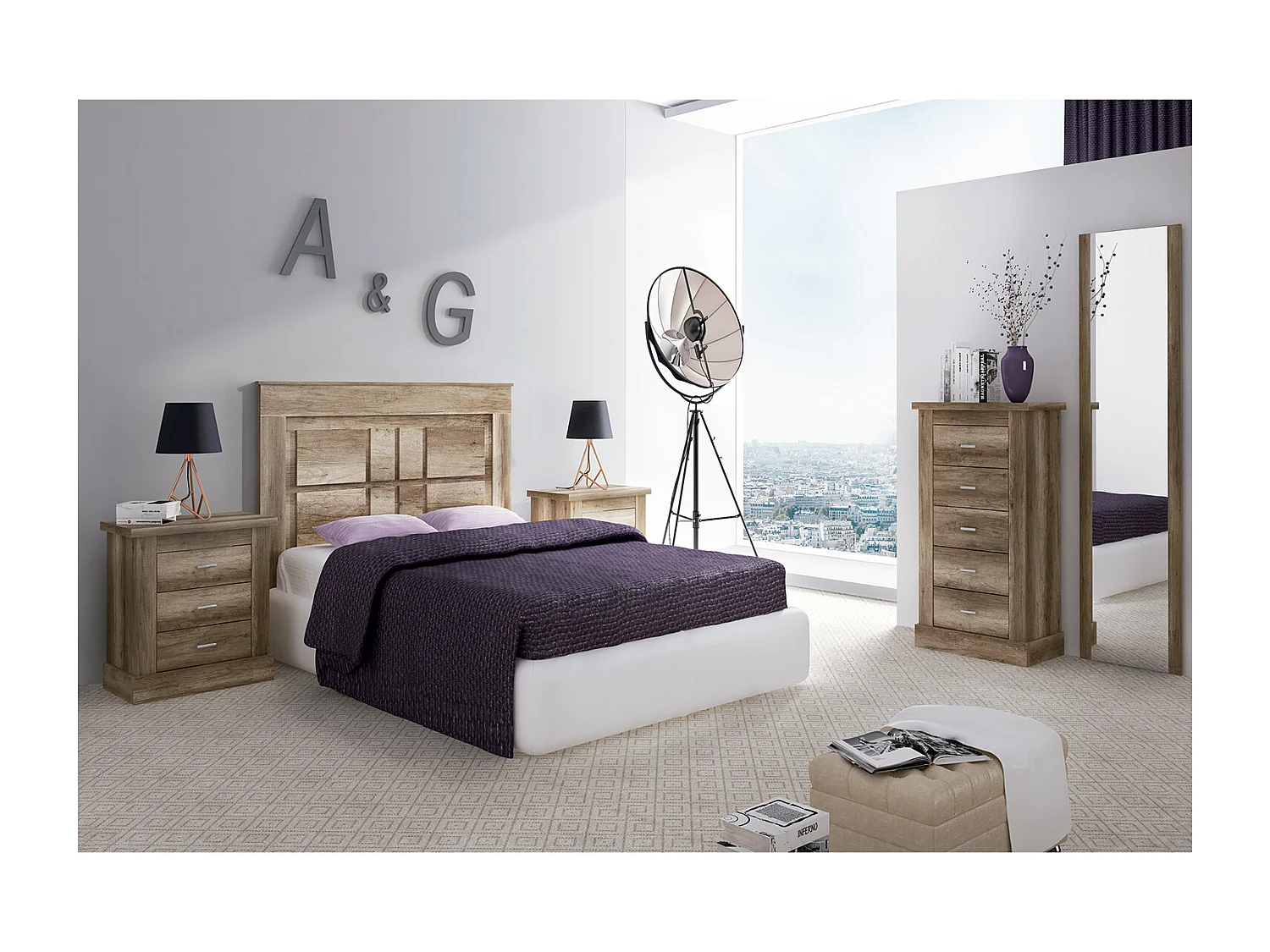 Chiffonnier, meuble de rangement coloris Chêne vieilli - Longueur 66 x Profondeur 39.6 x Hauteur 104 cm