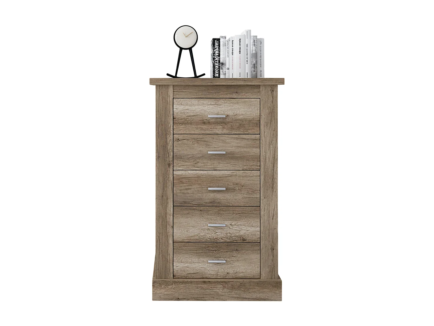 Chiffonnier, meuble de rangement coloris Chêne vieilli - Longueur 66 x Profondeur 39.6 x Hauteur 104 cm