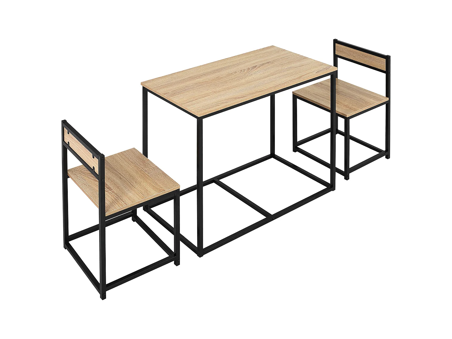 HOMCOM Ensemble table 2 chaises style industriel - set de 1 table + 2 chaises encastrables - métal noir aspect chêne clair