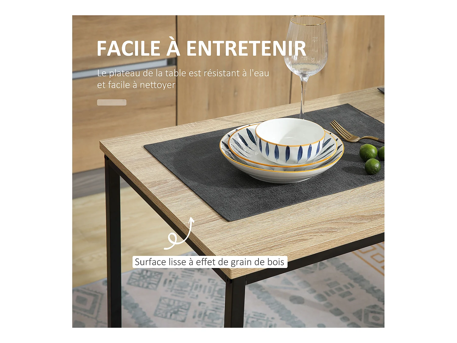HOMCOM Ensemble table 2 chaises style industriel - set de 1 table + 2 chaises encastrables - métal noir aspect chêne clair