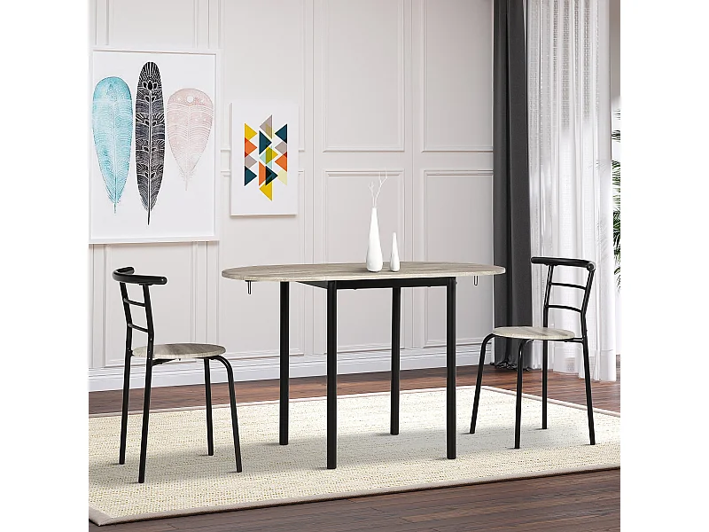 Ensemble table à manger 3 pièces avec 2 chaises style industriel - table extensible - acier MDF aspect chêne clair