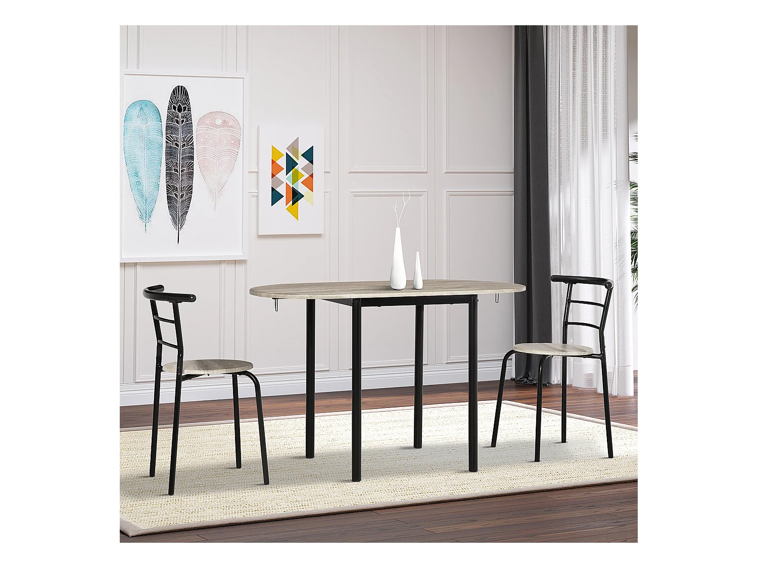 Ensemble table à manger 3 pièces avec 2 chaises style industriel - table extensible - acier MDF aspect chêne clair