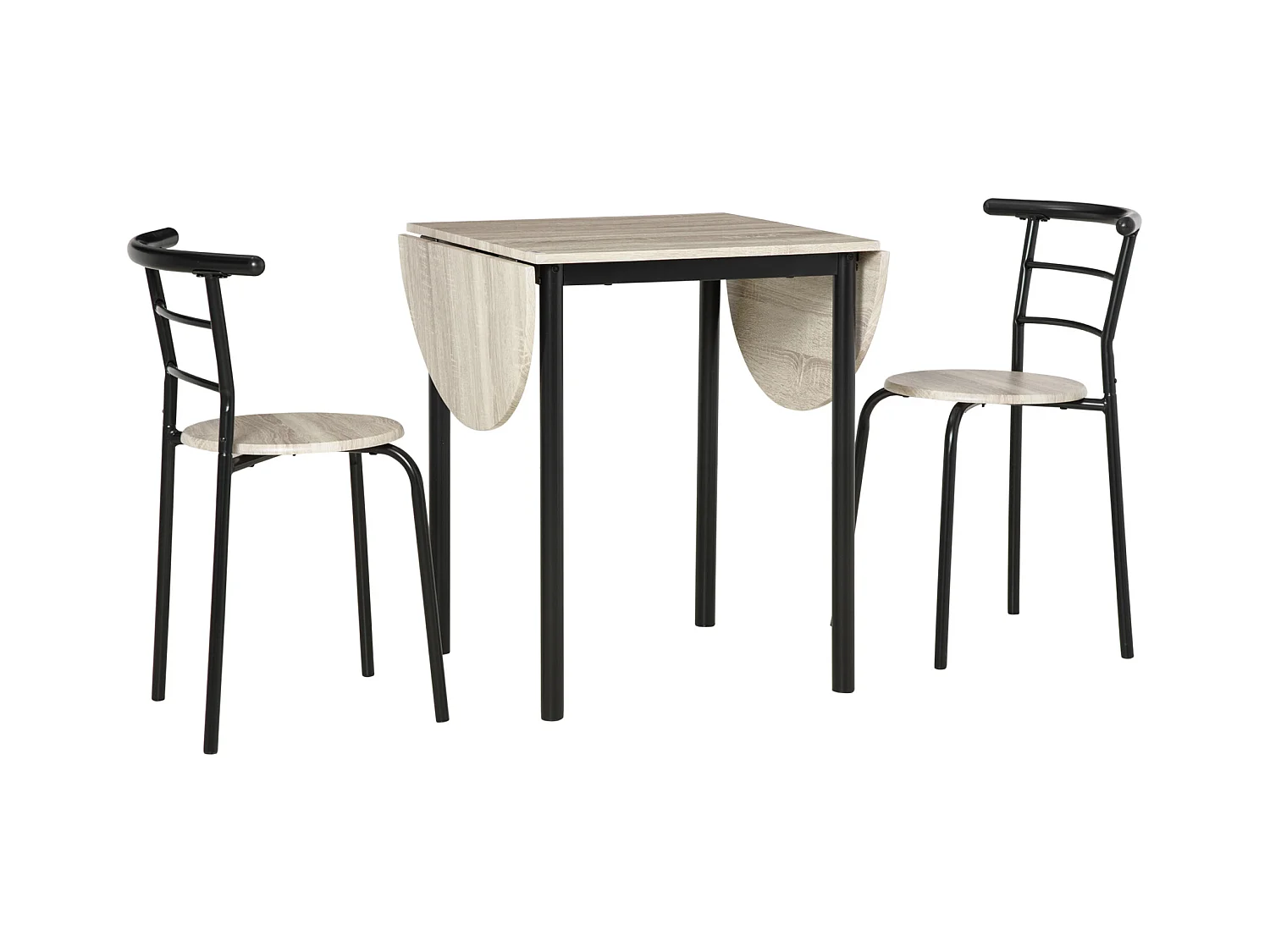 Ensemble table à manger 3 pièces avec 2 chaises style industriel - table extensible - acier MDF aspect chêne clair