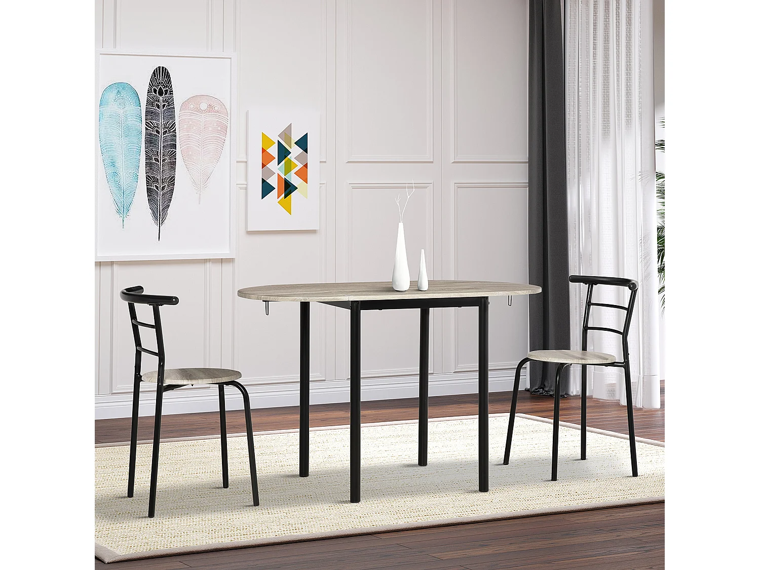 Ensemble table à manger 3 pièces avec 2 chaises style industriel - table extensible - acier MDF aspect chêne clair