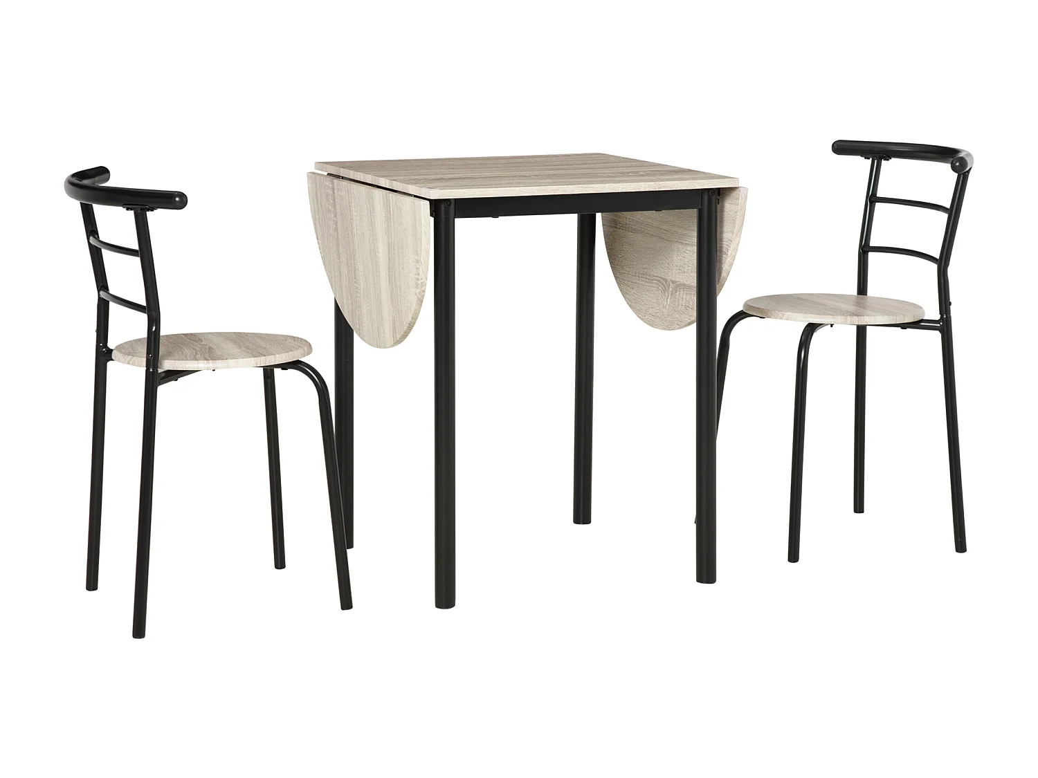 Ensemble table à manger 3 pièces avec 2 chaises style industriel - table extensible - acier MDF aspect chêne clair