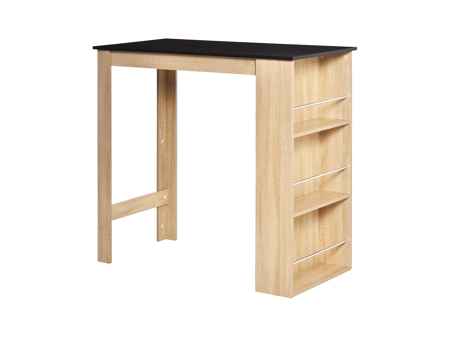 Table de bar table haute de cuisine mange-debout comptoir - 3 étagères - aspect chêne clair noir