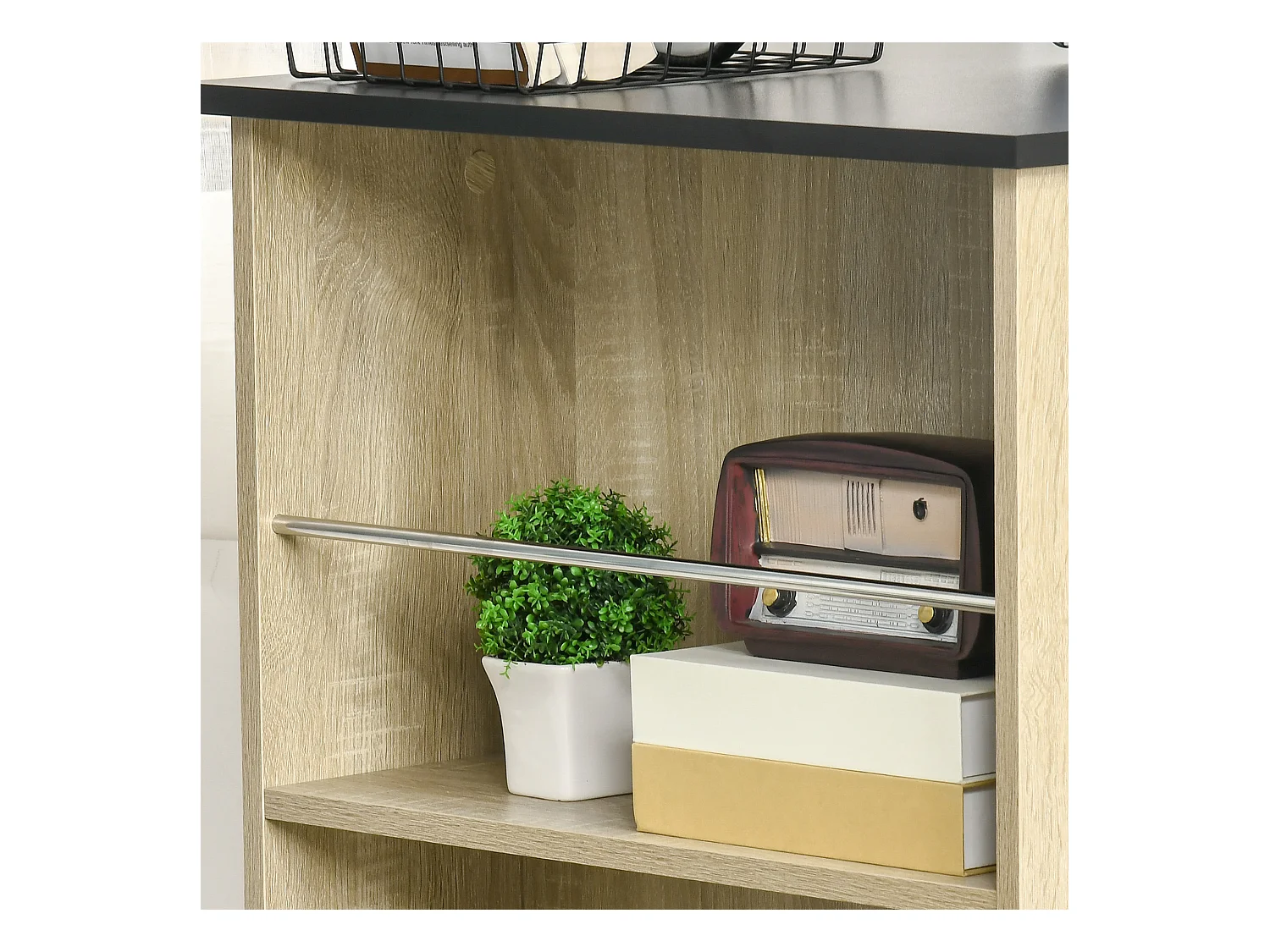 Table de bar table haute de cuisine mange-debout comptoir - 3 étagères - aspect chêne clair noir