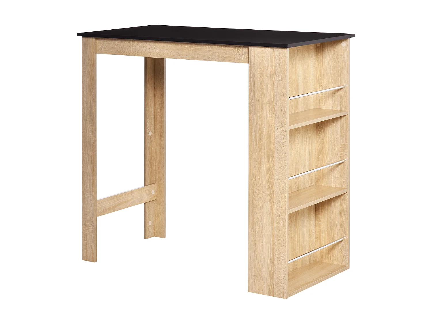 Table de bar table haute de cuisine mange-debout comptoir - 3 étagères - aspect chêne clair noir