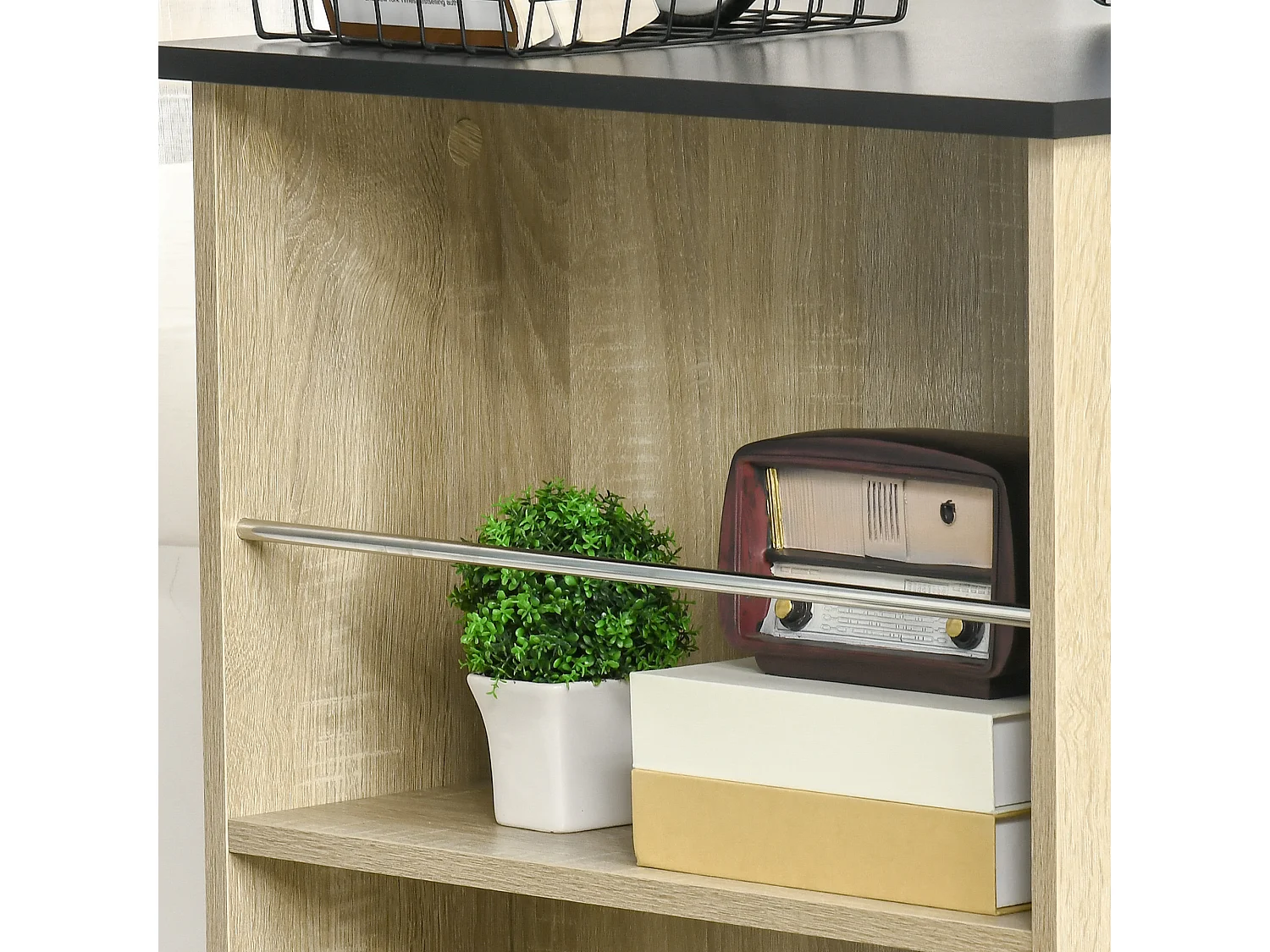 Table de bar table haute de cuisine mange-debout comptoir - 3 étagères - aspect chêne clair noir