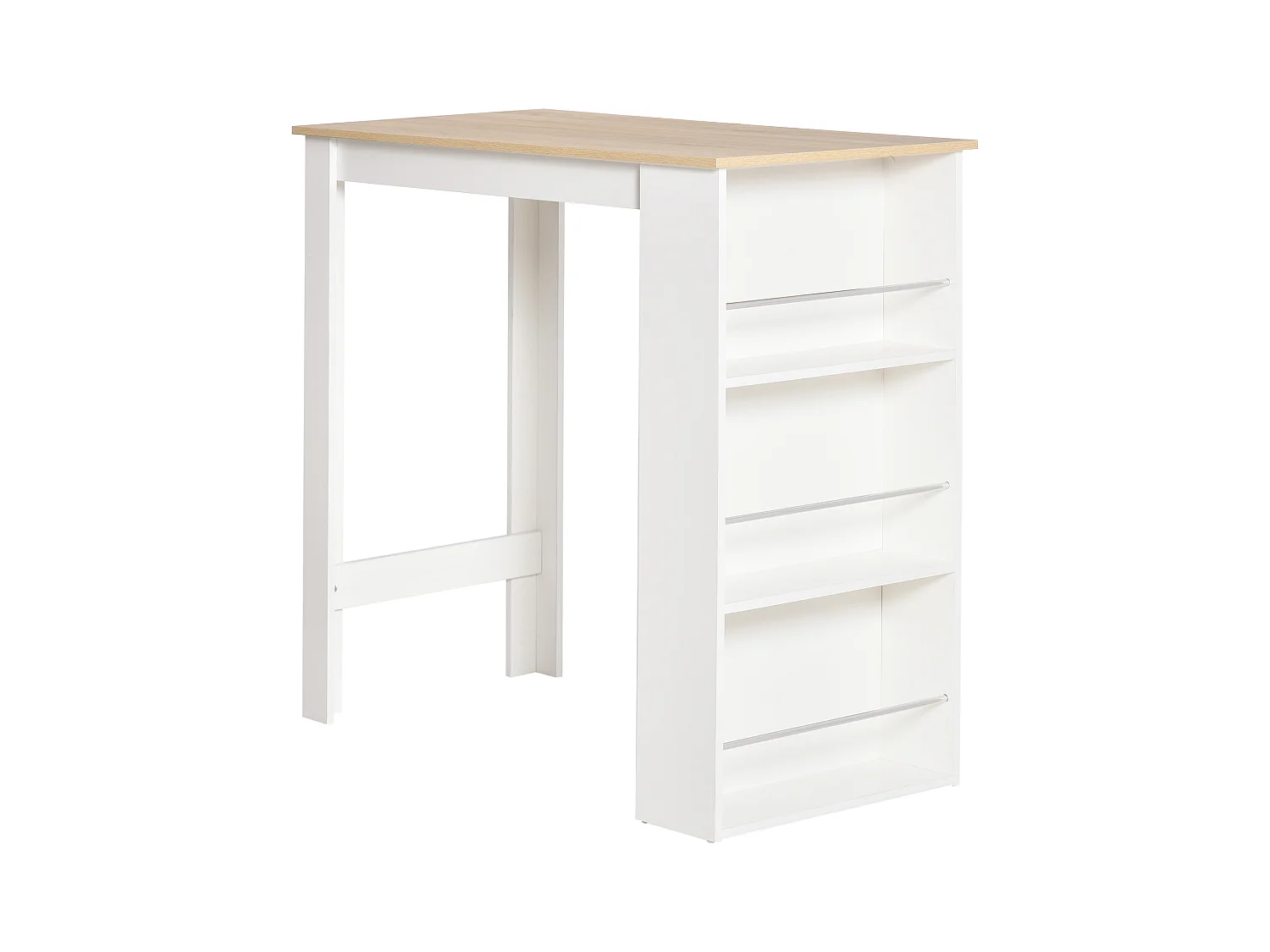 Table de bar table haute de cuisine mange-debout comptoir - 3 étagères - aspect chêne clair blanc