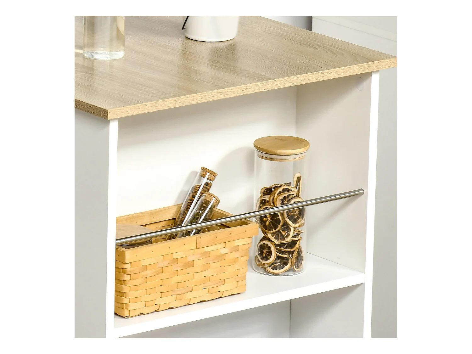 Table de bar table haute de cuisine mange-debout comptoir - 3 étagères - aspect chêne clair blanc