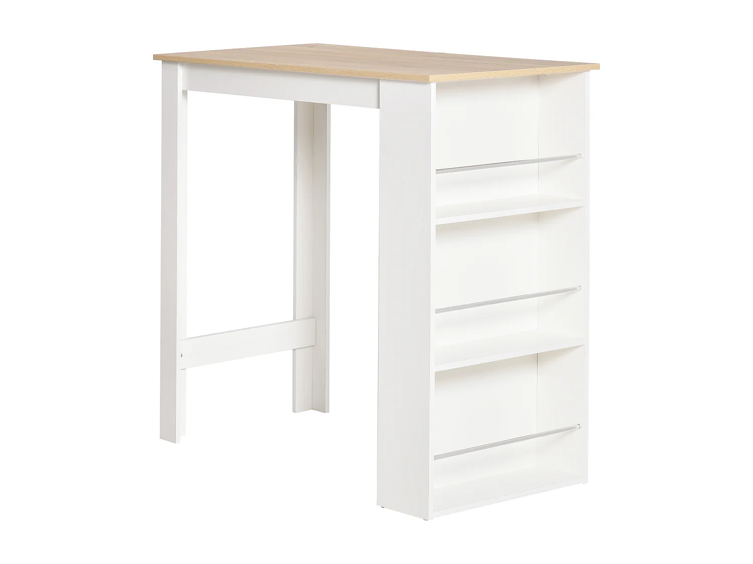 Table de bar table haute de cuisine mange-debout comptoir - 3 étagères - aspect chêne clair blanc