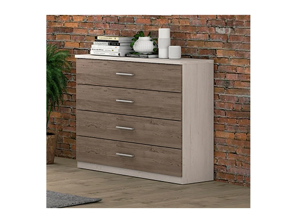 Commode avec 4 tiroirs coloris pin andersen, pin gris - Longueur 100 x profondeur 40 x hauteur 84 cm