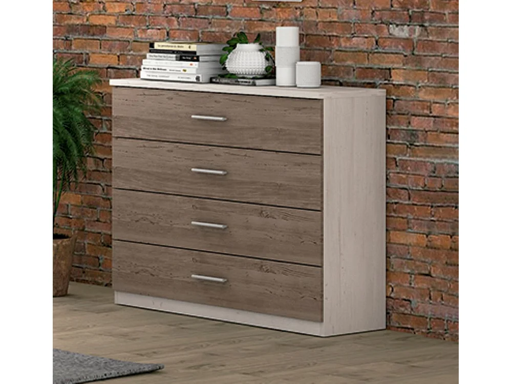 Commode avec 4 tiroirs coloris pin andersen, pin gris - Longueur 100 x profondeur 40 x hauteur 84 cm