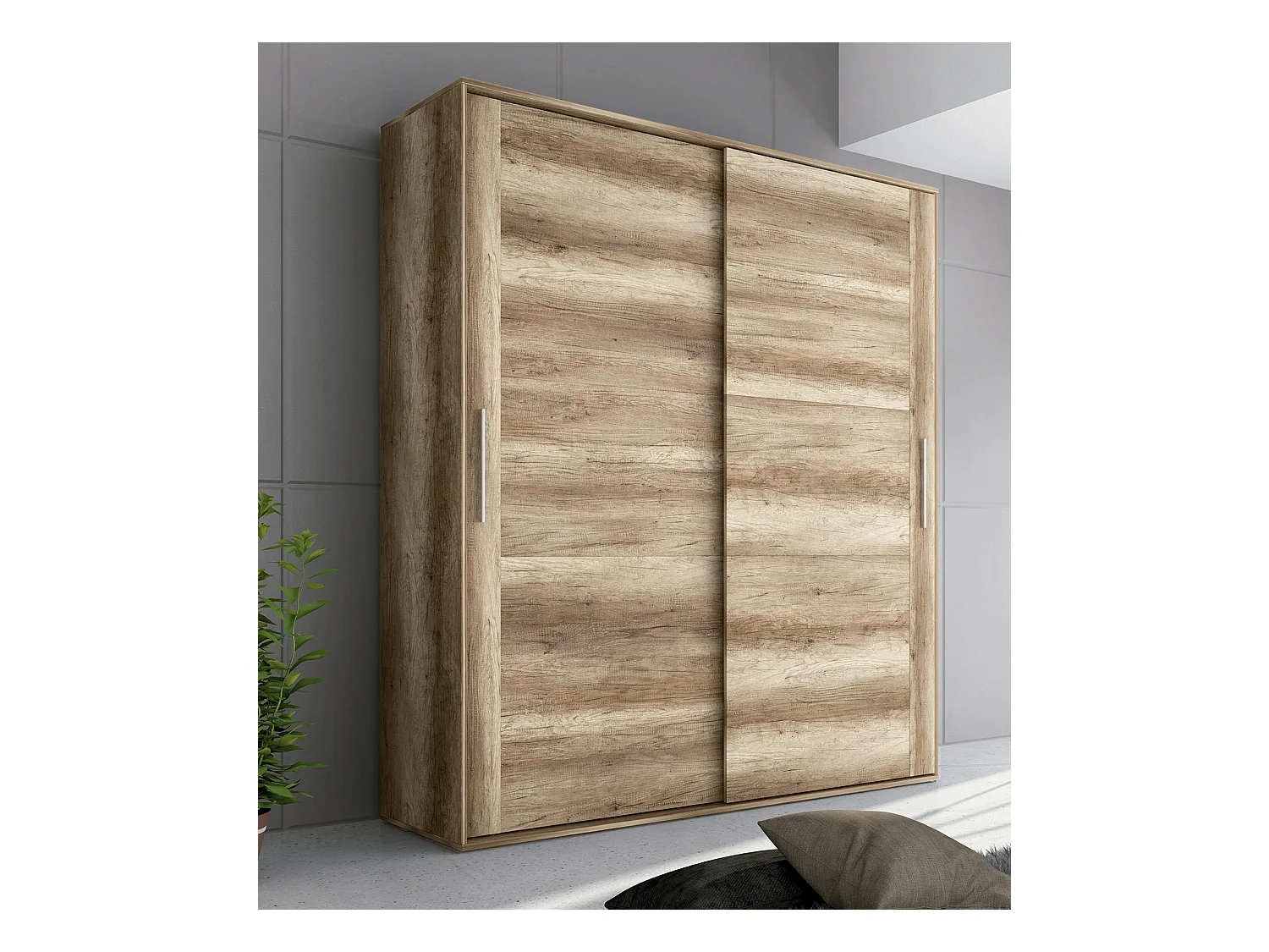 Armoire, meuble de rangement 2 portes coloris chêne vieilli - Longueur 180 x profondeur 55 x hauteur 207,6 cm
