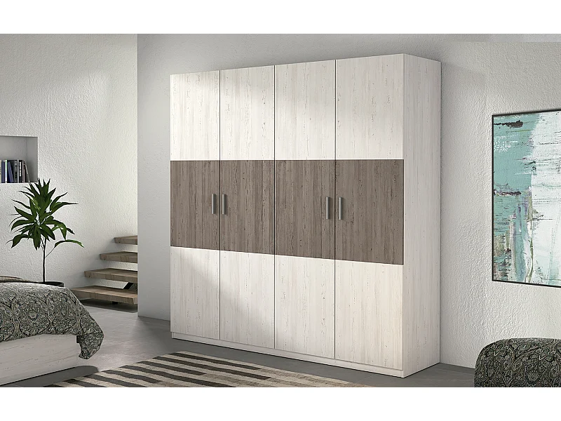 Armoire, meuble de rangement coloris pin andersen, pin gris - Longueur 200 x Profondeur 56 x Hauteur 206 cm