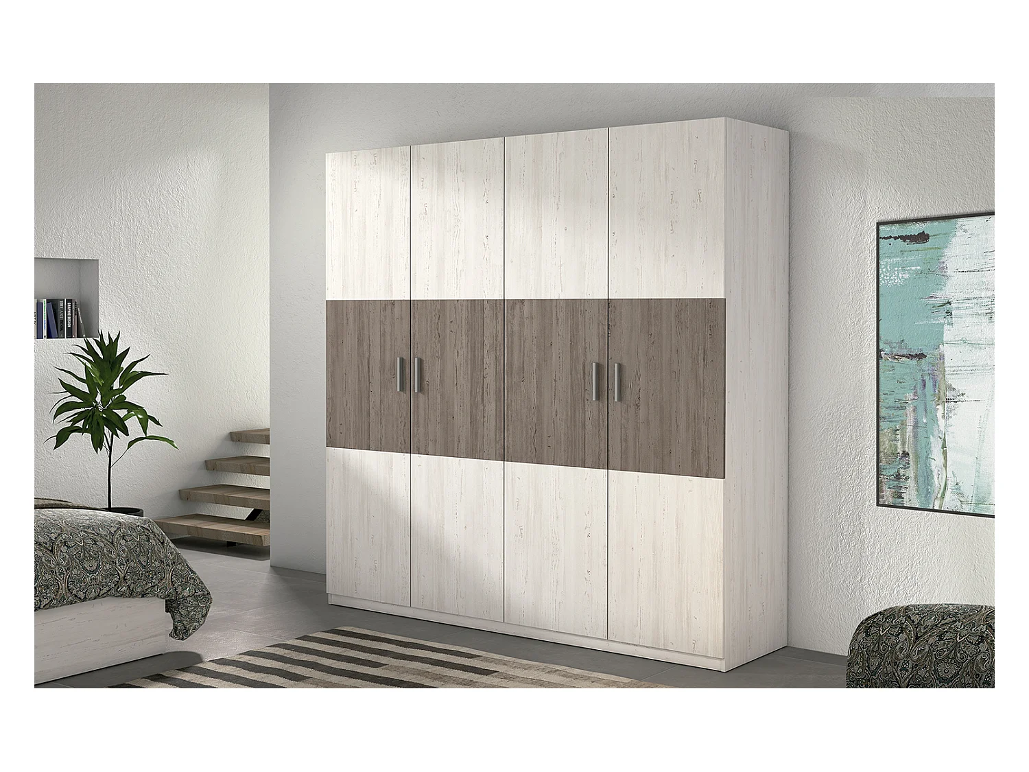 Armoire, meuble de rangement coloris pin andersen, pin gris - Longueur 200 x Profondeur 56 x Hauteur 206 cm