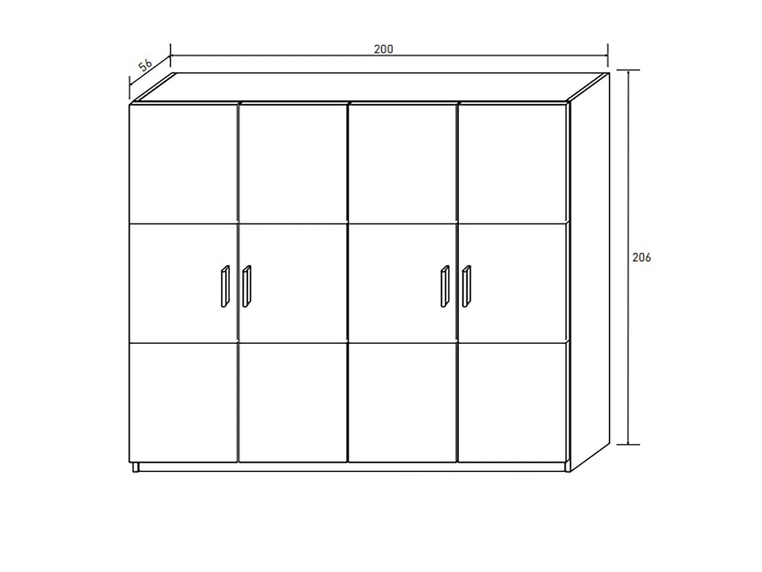 Armoire, meuble de rangement coloris pin andersen, pin gris - Longueur 200 x Profondeur 56 x Hauteur 206 cm