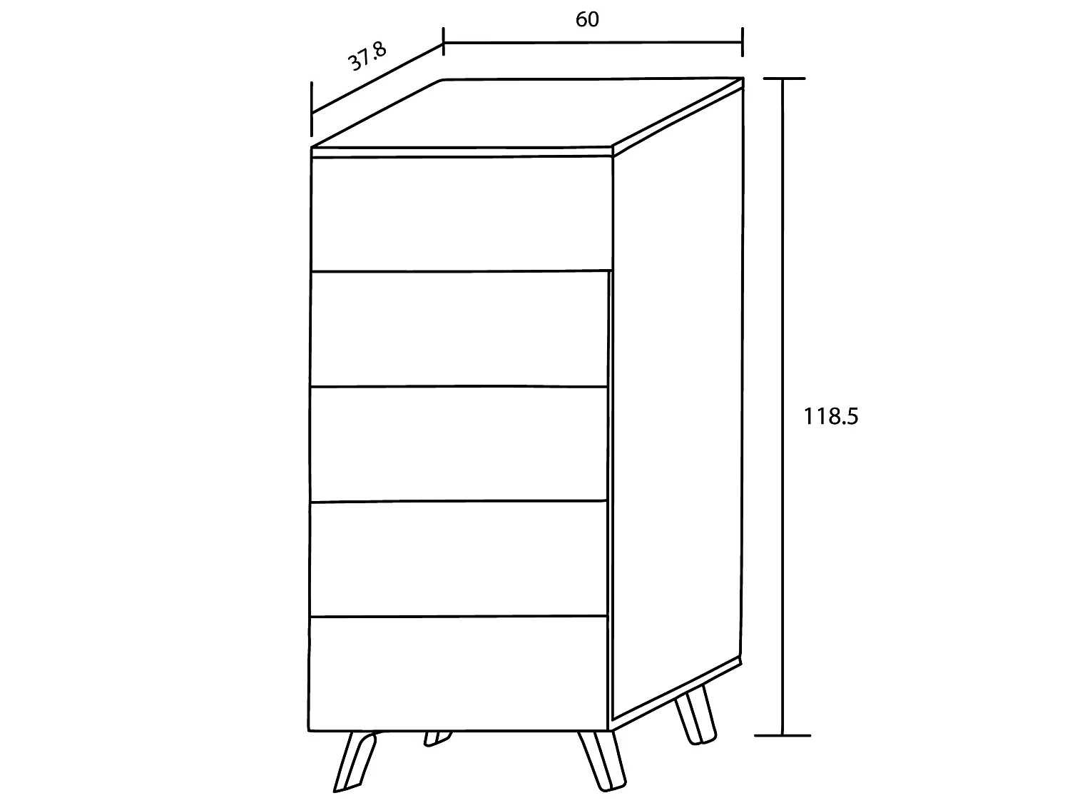 Chiffonnier, meuble de rangement coloris andersen/blanc - Longueur 60 x Profondeur 37.8 x Hauteur 118.5 cm