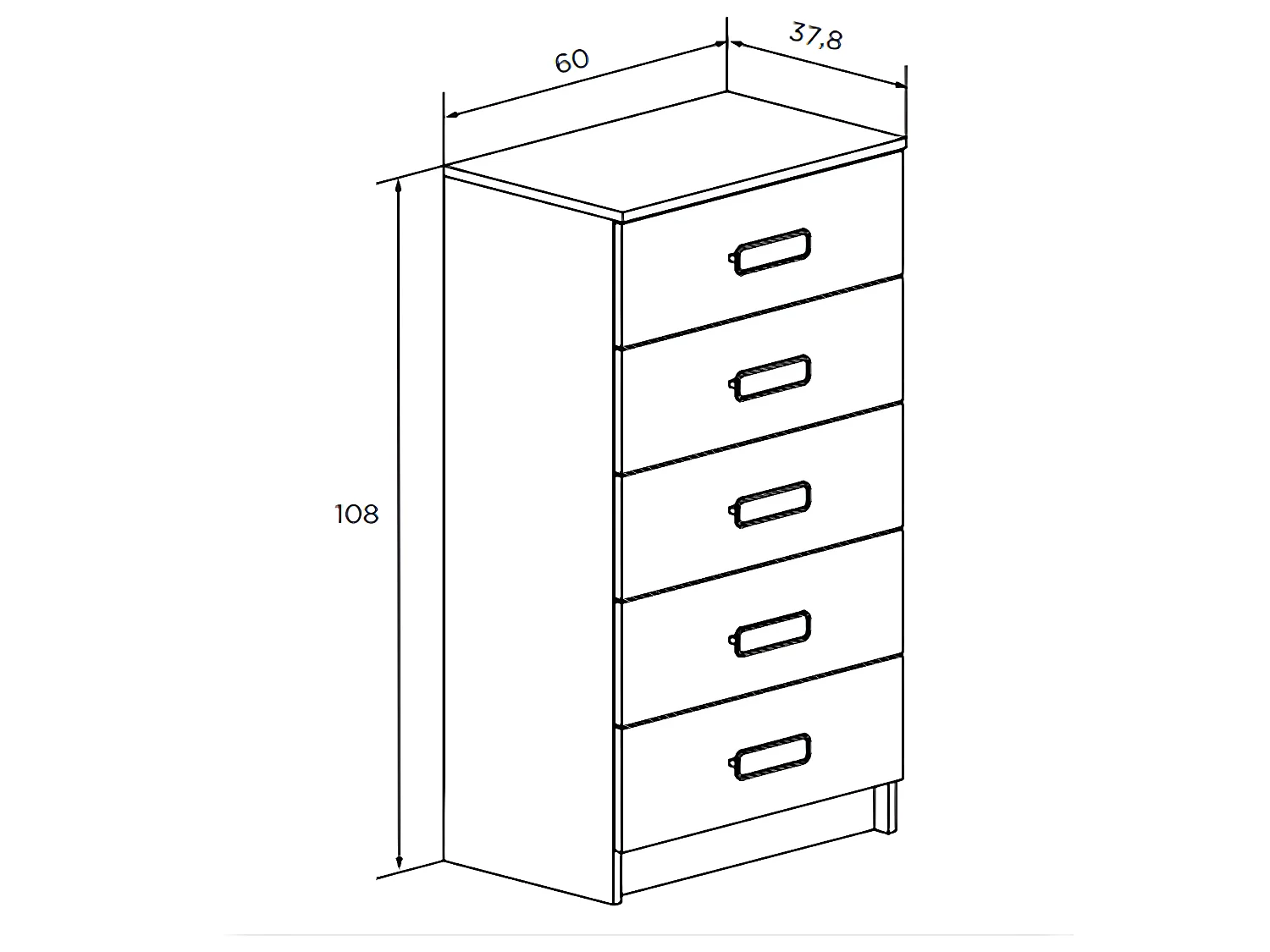 Chiffonnier avec 5 tiroirs coloris Chêne cambrian/blanc - Longueur 60 x profondeur 37,8 x hauteur 108 cm