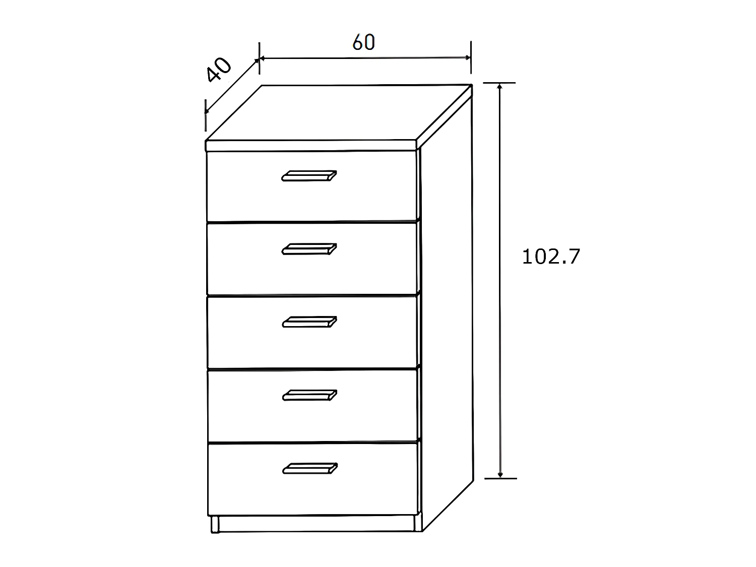 Chiffonnier avec 5 tiroirs coloris chêne cambrian/blanc - Longueur 60 x profondeur 40 x hauteur 102,7 cm