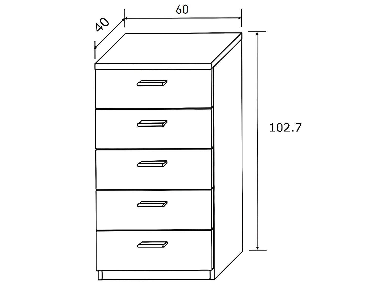 Chiffonnier avec 5 tiroirs coloris chêne cambrian/blanc - Longueur 60 x profondeur 40 x hauteur 102,7 cm