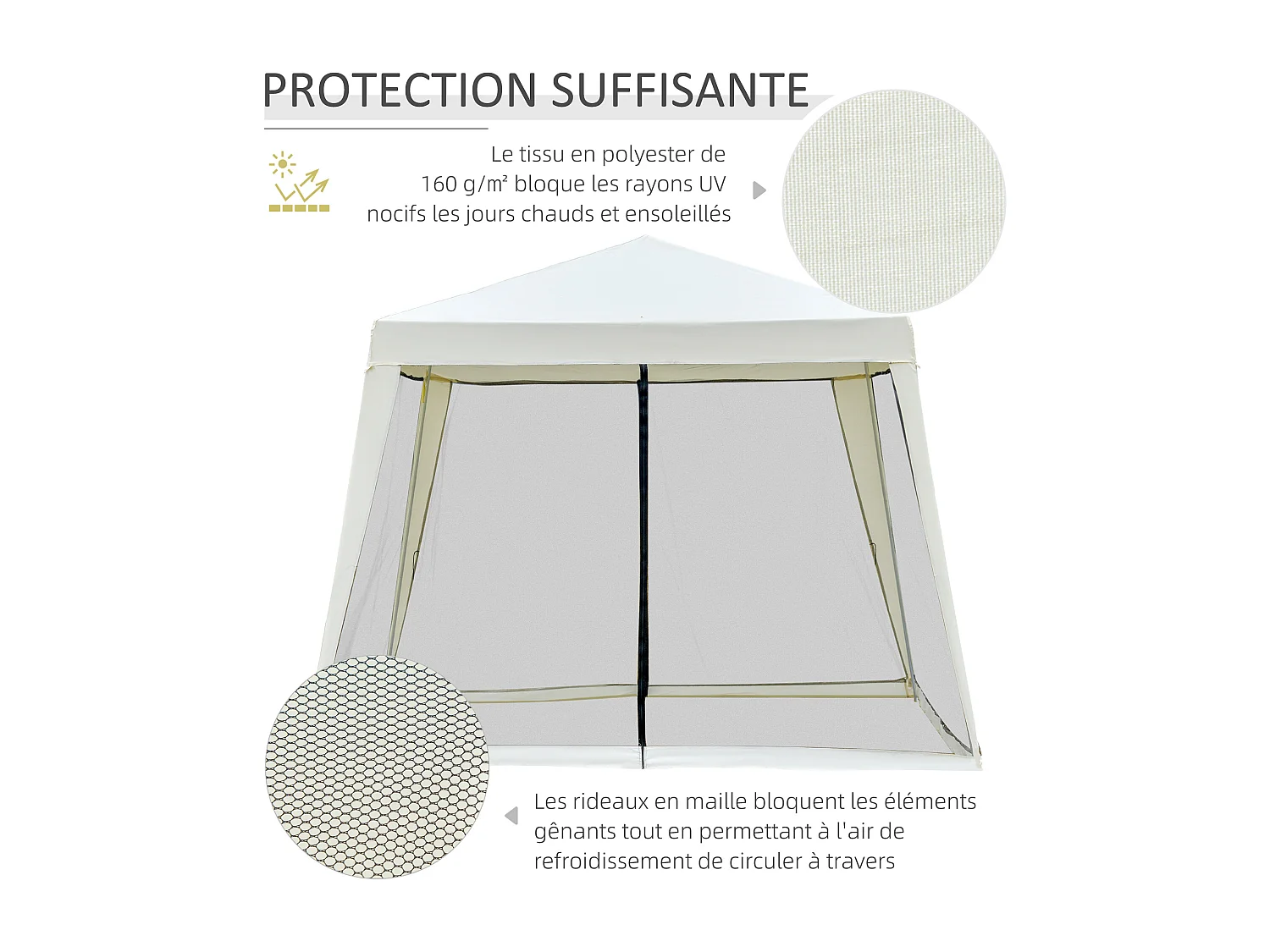 Tonnelle barnum style colonial dim. 3L x 3l x 2,45H m 4 moustiquaires 2 zippées beige noir