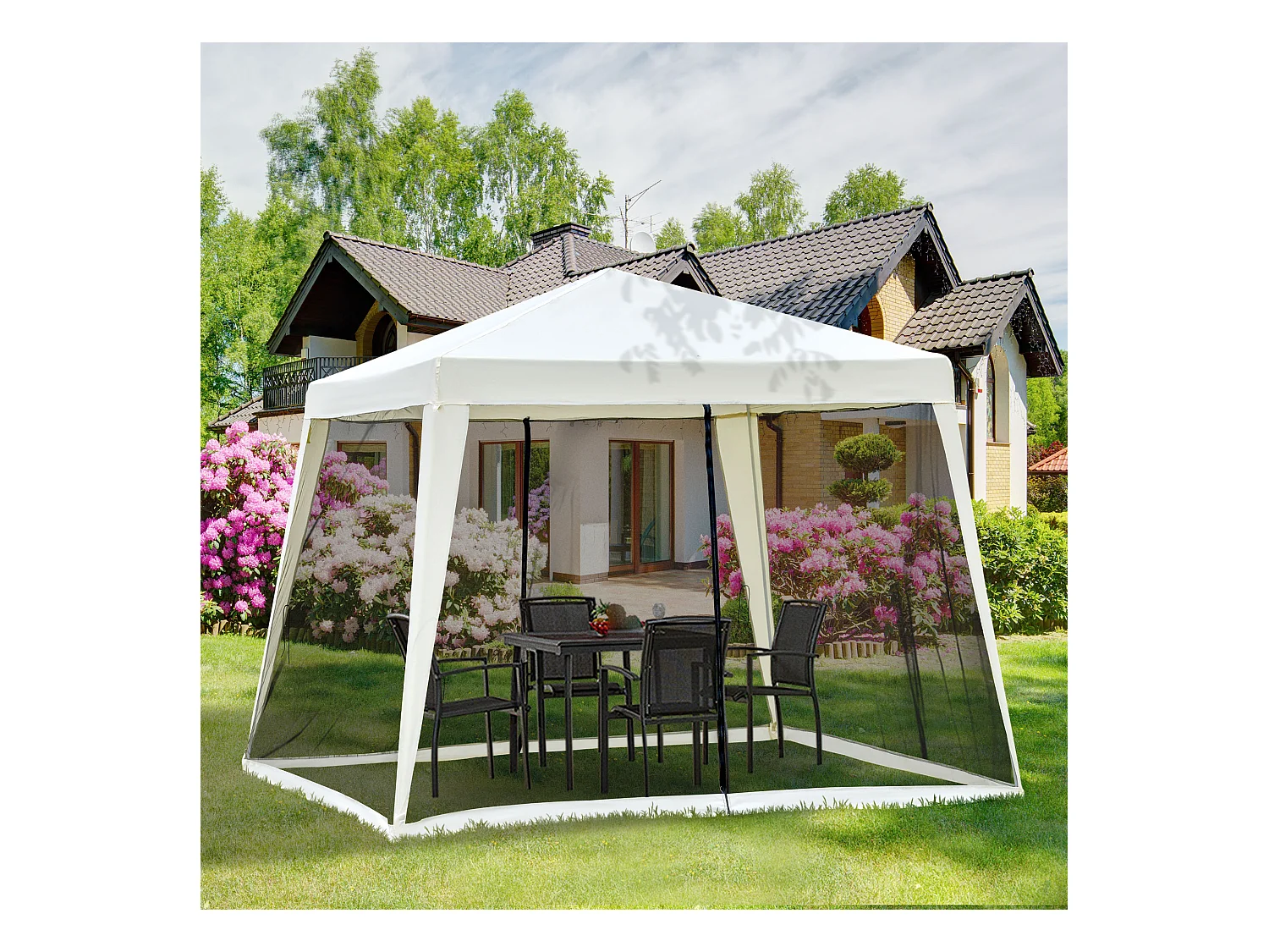 Tonnelle barnum style colonial dim. 3L x 3l x 2,45H m 4 moustiquaires 2 zippées beige noir