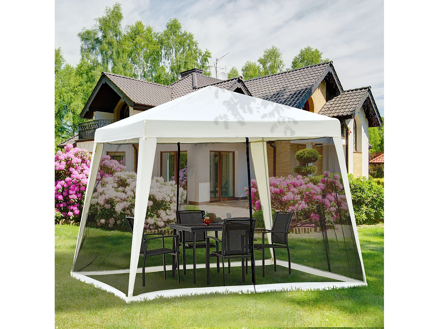 Tonnelle barnum style colonial dim. 3L x 3l x 2,45H m 4 moustiquaires 2 zippées beige noir