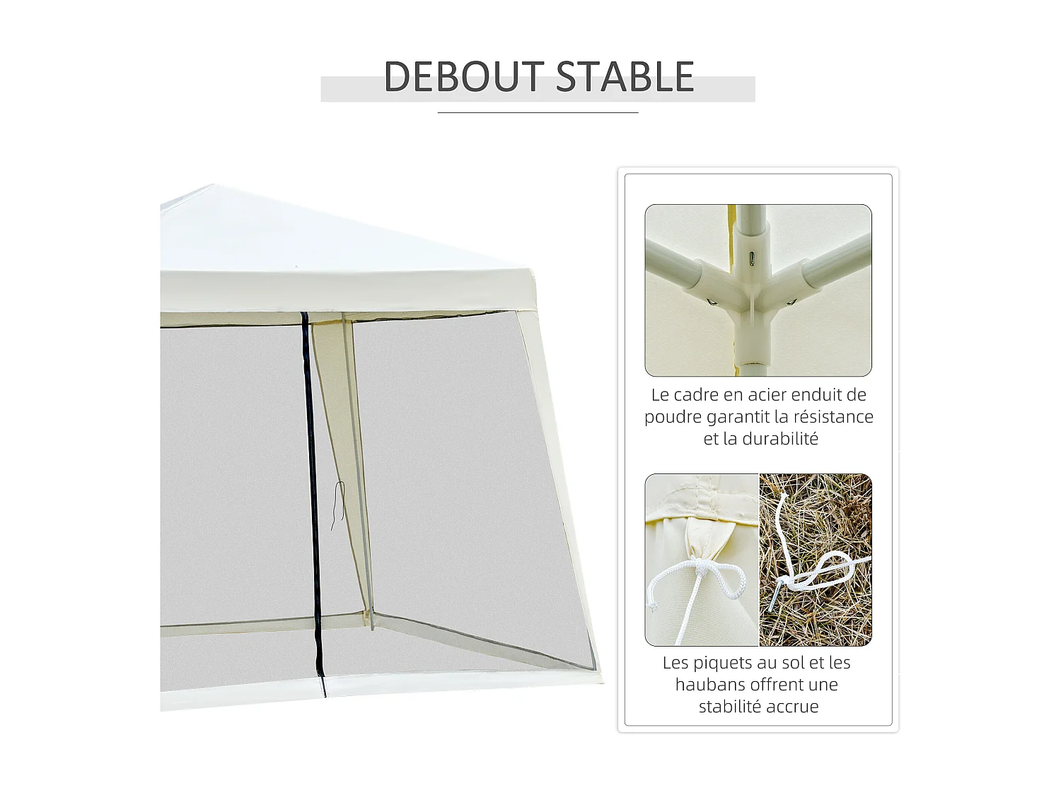 Tonnelle barnum style colonial dim. 3L x 3l x 2,45H m 4 moustiquaires 2 zippées beige noir