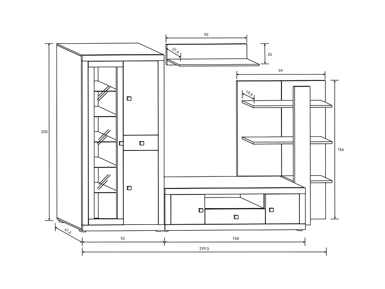 Ensemble de salon meuble TV +1 étagère murale + armoire avec éclairage LED + bibliothèque coloris chêne cambrian, chocolat