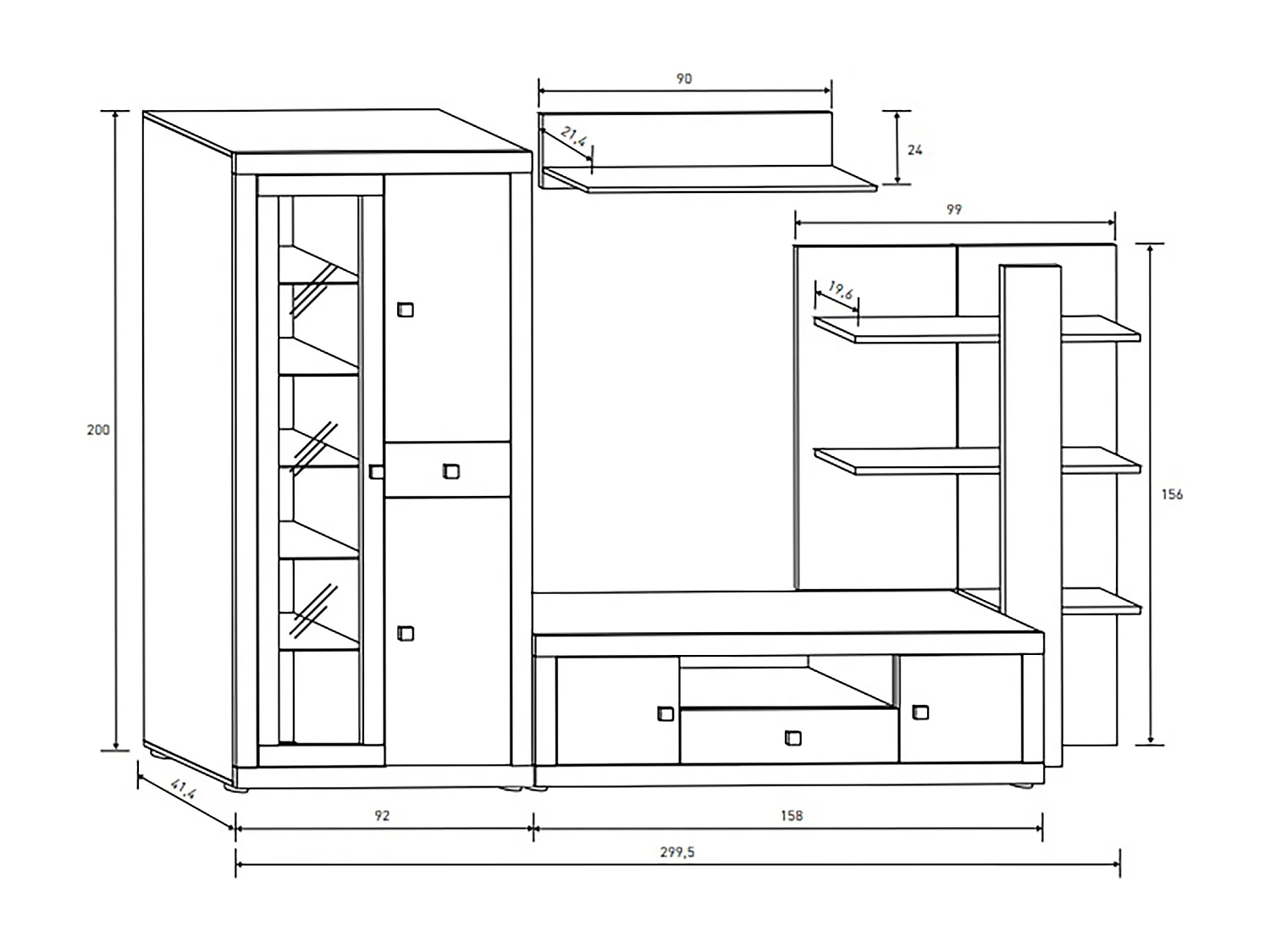 Ensemble de salon meuble TV +1 étagère murale + armoire avec éclairage LED + bibliothèque coloris chêne cambrian, chocolat
