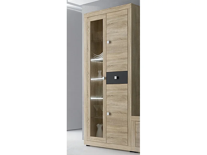 Ensemble de salon meuble TV +1 étagère murale + armoire avec éclairage LED + bibliothèque coloris chêne cambrian, chocolat