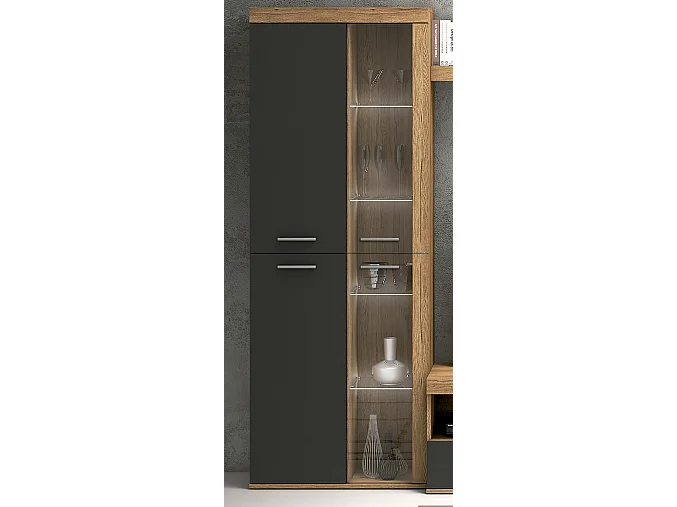 Ensemble de salon meuble TV + 1 étagère murale + armoire + meuble haut coloris chêne cambrian, graphite