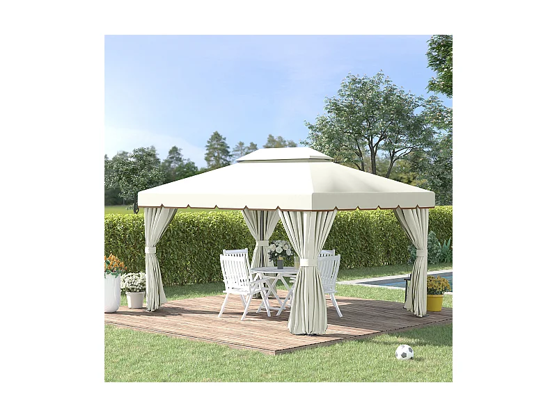 Tonnelle barnum pavillon de jardin style colonial double toit toile moustiquaires et toiles amovibles 3,9L x 2,9l x 2,8H m crème
