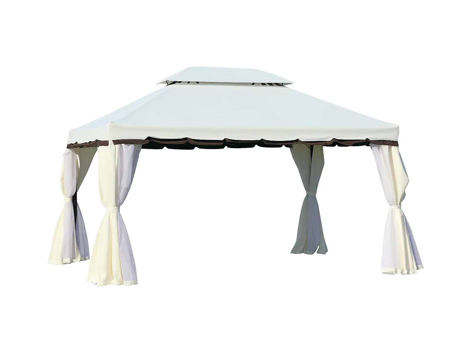 Tonnelle barnum pavillon de jardin style colonial double toit toile moustiquaires et toiles amovibles 3,9L x 2,9l x 2,8H m crème