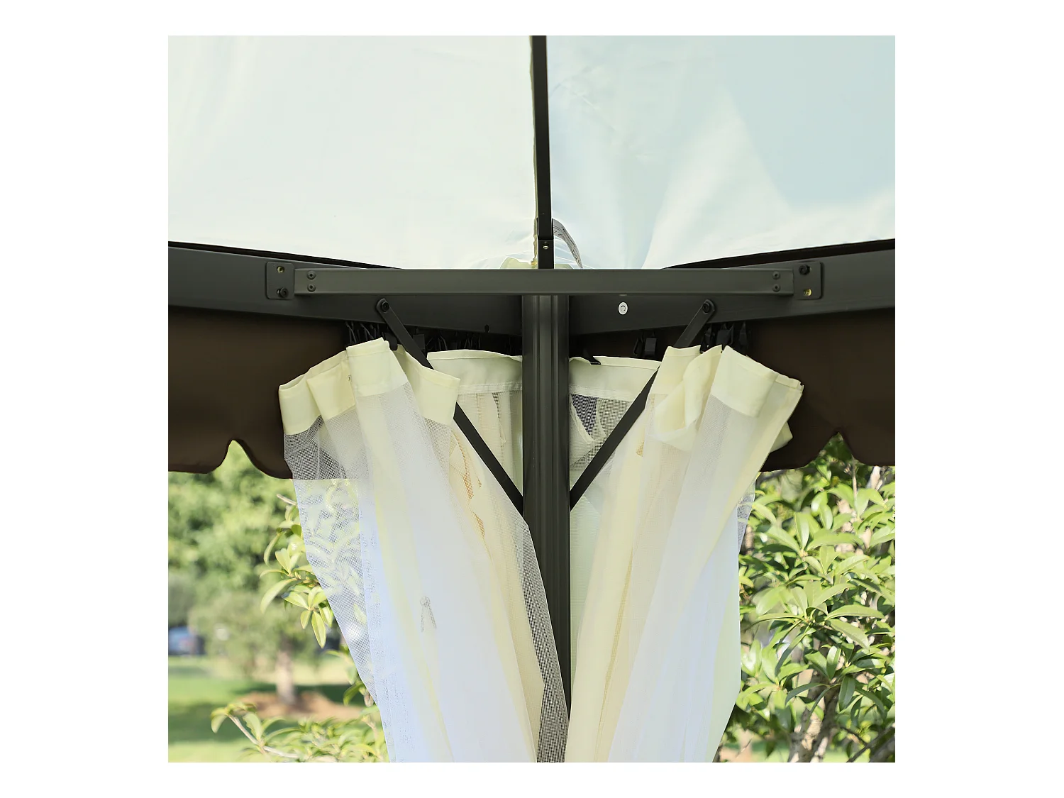 Tonnelle barnum pavillon de jardin style colonial double toit toile moustiquaires et toiles amovibles 3,9L x 2,9l x 2,8H m crème