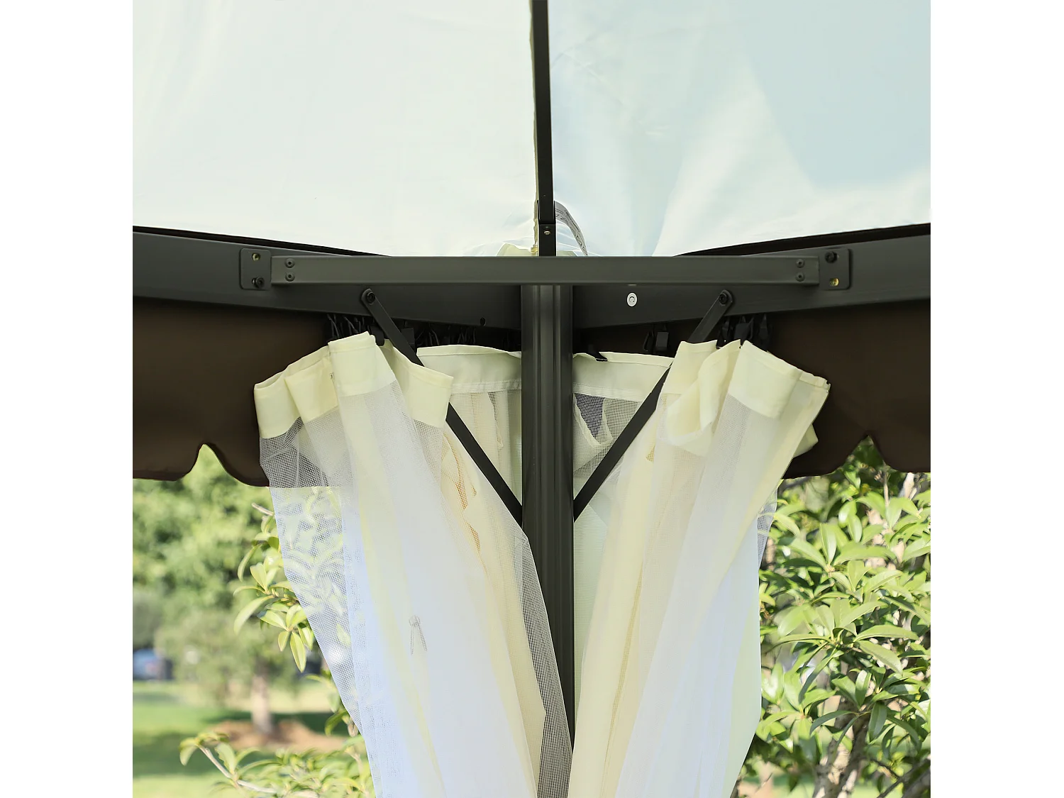 Tonnelle barnum pavillon de jardin style colonial double toit toile moustiquaires et toiles amovibles 3,9L x 2,9l x 2,8H m crème