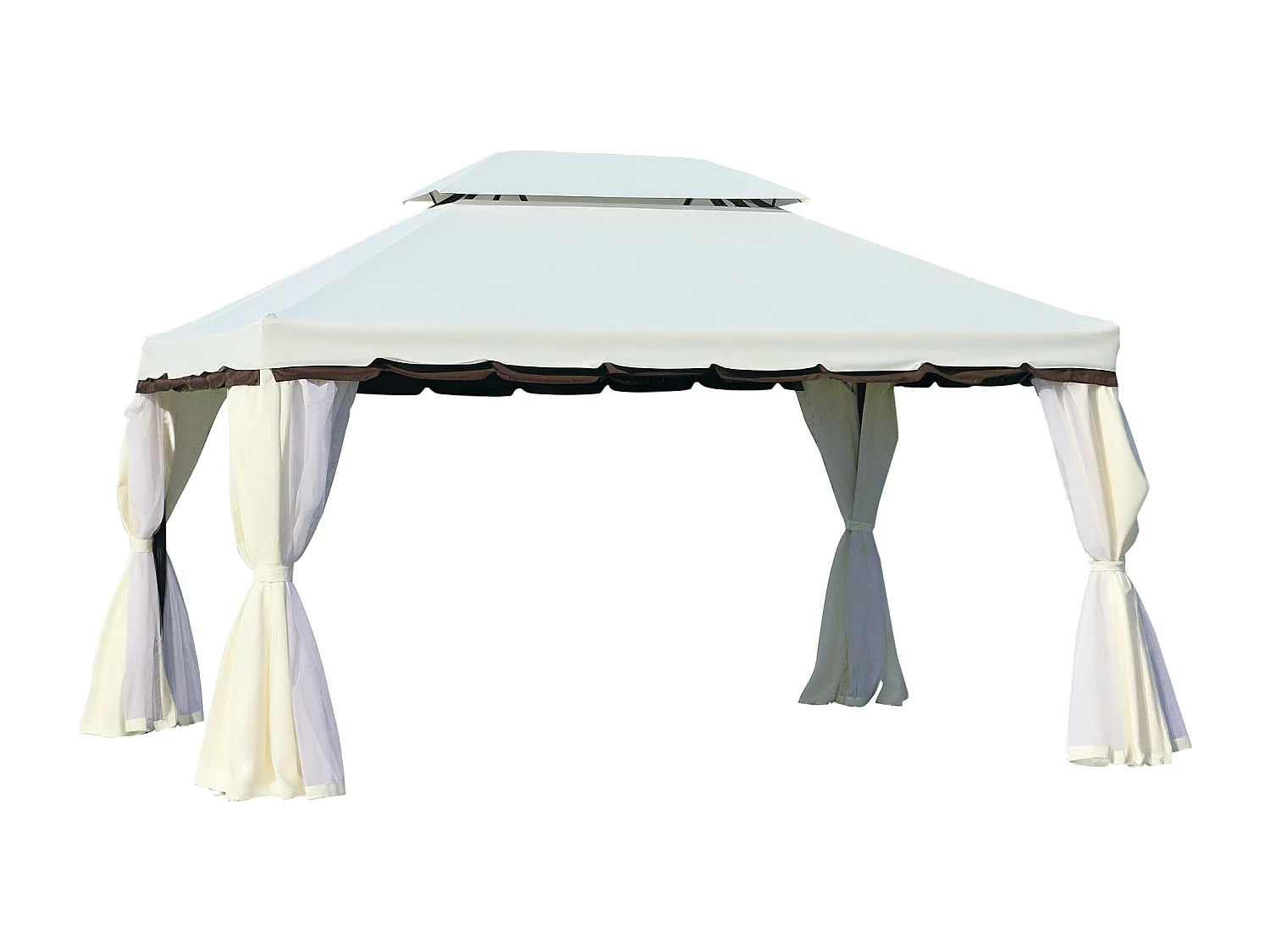 Tonnelle barnum pavillon de jardin style colonial double toit toile moustiquaires et toiles amovibles 3,9L x 2,9l x 2,8H m crème