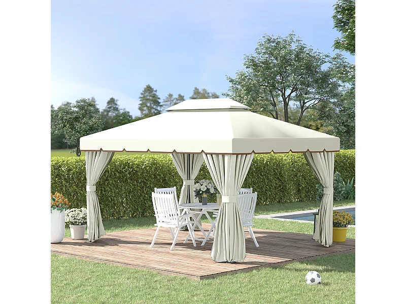 Tonnelle barnum pavillon de jardin style colonial double toit toile moustiquaires et toiles amovibles 3,9L x 2,9l x 2,8H m crème