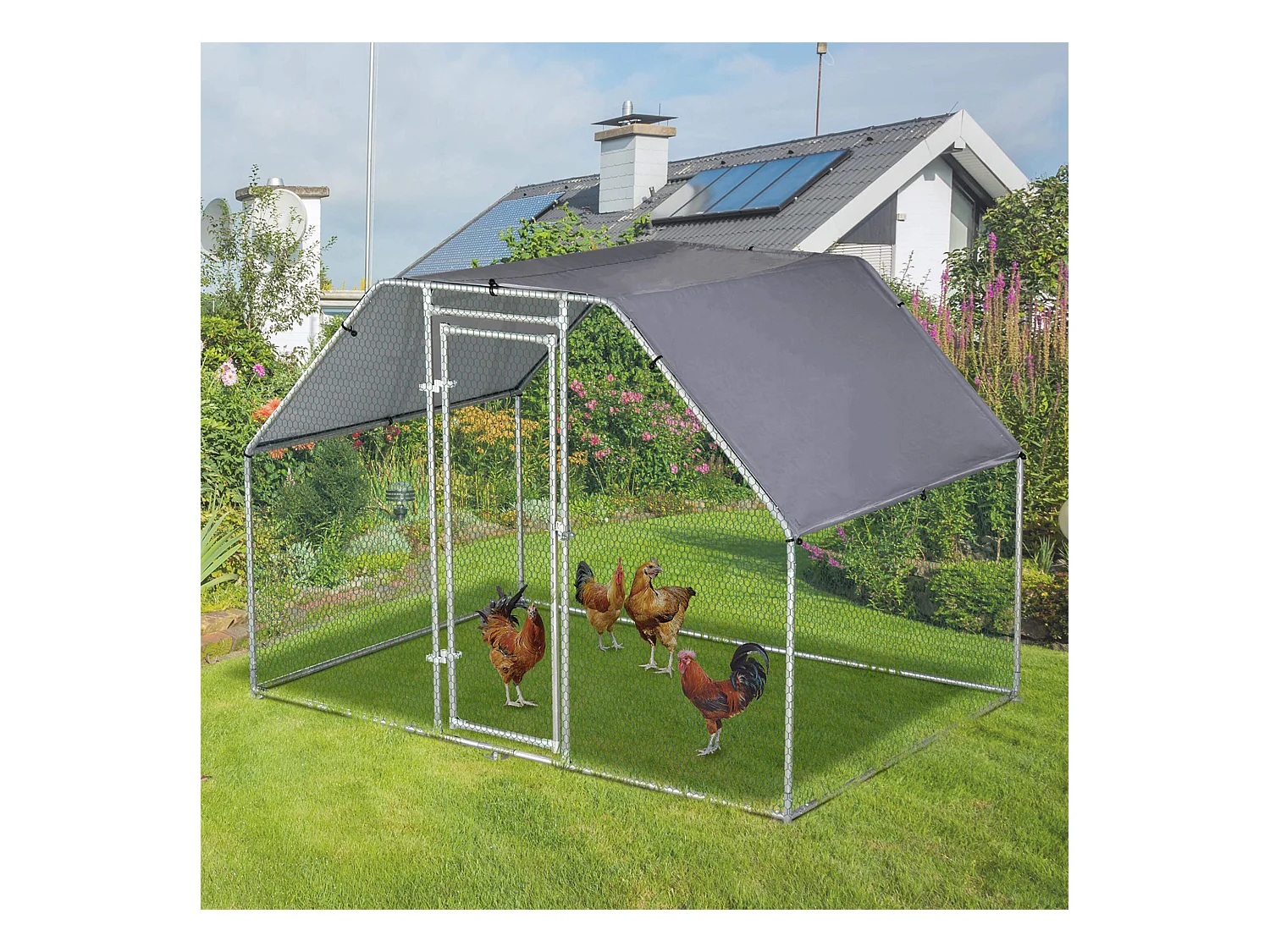 Enclos poulailler chenil 5,32 m² - parc grillagé dim. 2,8L x 1,9l x 1,95H m - poulailler chenil entièrement couvert - acier galvanisé